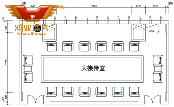 鴻業(yè)設(shè)計(jì)師根據(jù)客戶提供尺寸，設(shè)計(jì)的接待室家具CAD平面圖