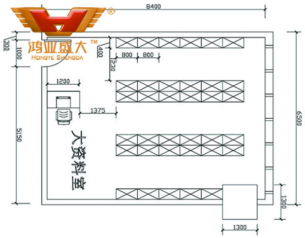 鴻業(yè)設(shè)計師根據(jù)客戶提供尺寸，設(shè)計資料檔案室家具CAD平面圖